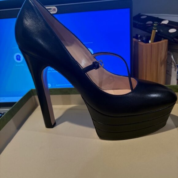NEW GUCCI MALAGA KID NERO PUMP - Picture 1 of 5